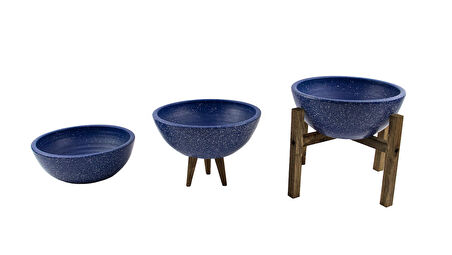 Ev Dekorasyon Lacivert Granit Aranjman Sunumluk Toprak Saksı Üçlü Set 20 Cm Çap