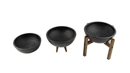 Ev Dekorasyon Siyah Granit Aranjman Sunumluk Toprak Saksı Üçlü Set 20 Cm Çap