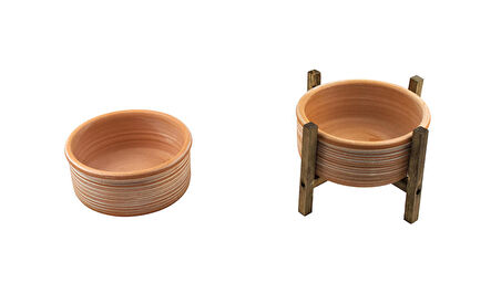 Bitki Tasarımı Terakota Yan Çizgi Desenli Toprak Aranjman ve Bonzai Saksı Ayaksız ve 4 Ayaklı İkili Set
