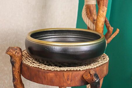 Ev Dekorasyon Siyah Gold Aranjmanlık Sunumluk Bonzai Terracota Toprak Saksı Yuvarlak Büyük