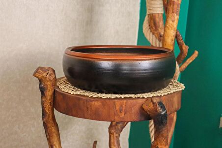 Ev Dekorasyon Siyah Bakır Aranjmanlık Sunumluk Bonzai Terracota Toprak Saksı Yuvarlak Büyük