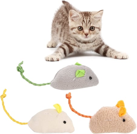 SOGUD Kedi Oyuncağı Peluş Fare 3’lü Set – İnteraktif Kedi Oyuncakları, Isırmaya Dayanıklı Yumuşak Fare Oyuncağı, Avcılık İçgüdüsünü Destekleyen Hafif Kovalamaca Oyuncağı
