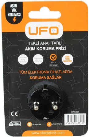 Tekli Akım Korumalı Anahtarlı Priz 16A 250V, Max 3500W Aşırı Yük Koruması (Siyah)