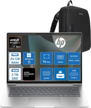 Hp Elitebook 6 G1A Next Gen Aı Amd Ryzen™ Aı 7 350 24GB Ddr5 2tb SSD 14" Inch Amd Radeon™ 860M Wuxga (1920X1200) IPS 300NITS WIN11HOME Taşınabilir Bilgisayar D36SZETH09+ZETTAÇANTA