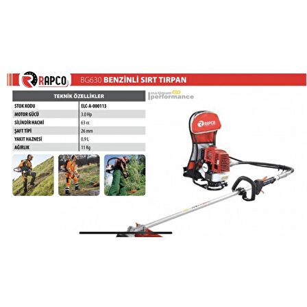 RAPCO BG630 BENZİNLİ SIRT TIRPAN