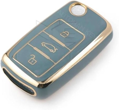 AutoHan Keys VW Araç Anahtarı Koruma Kılıfı, Tiguan, Jetta, Golf, Polo için, Lüks Nano Kaplama, Gri-Altın Renk, Premium Koruyucu Kılıf