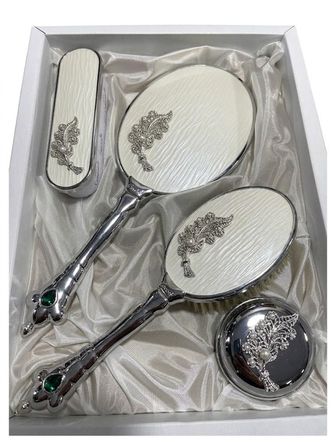 Silver Başak Figürlü Beyaz Ayna Fırça Tarak Seti 
