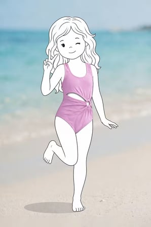 Lila Halka Detaylı Cut-Out Kız Çocuk Mayokini