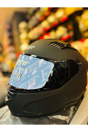 FAZER SİYAH VİZÖR SOLİD MATT BLACK FULL FACE GÜNEŞ VİZÖRLÜ MOTOSİKLET KASKI