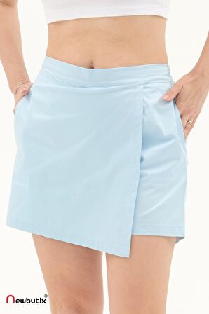Buz Mavi Gabardin Yazlık Şort Etek