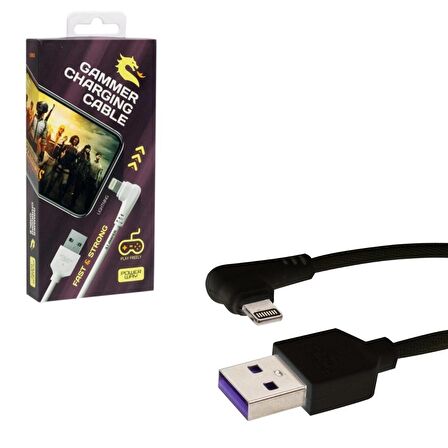 TELEFON ŞARJ KABLOSU OYUNCU İPHONE 3.1A FAST ÖRGÜLÜ SİYAH POWERWAY GM-7