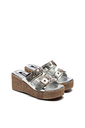 Kadın Hasır Taban Tokalı Yüksek Platform Topuklu Terlik 2405