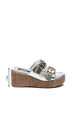 Kadın Hasır Taban Tokalı Yüksek Platform Topuklu Terlik 2405