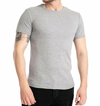 Bisiklet Yaka Erkek % 100 Pamuklu Likralı Slim Fit Düz Tişört