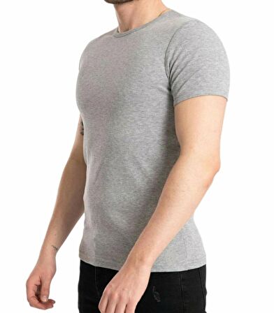 Bisiklet Yaka Erkek % 100 Pamuklu Likralı Slim Fit Düz Tişört