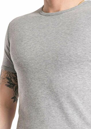 Bisiklet Yaka Erkek % 100 Pamuklu Likralı Slim Fit Düz Tişört