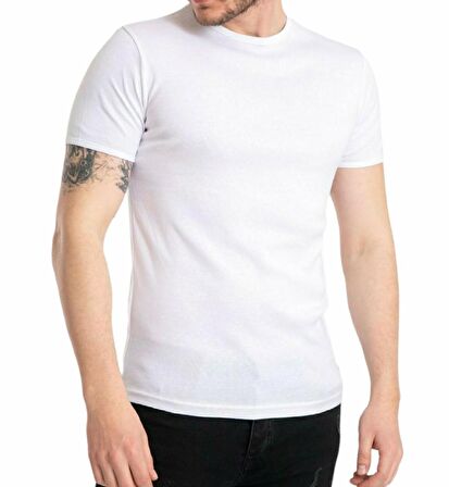 Bisiklet Yaka Erkek % 100 Pamuklu Likralı Slim Fit Düz Tişört