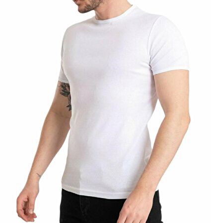 Bisiklet Yaka Erkek % 100 Pamuklu Likralı Slim Fit Düz Tişört