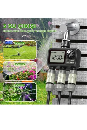3 Çıkışlı Akıllı Bahçe Sulama Zamanlayıcısı Yağmur Geciktirme ve IP55 Su Geçirmez