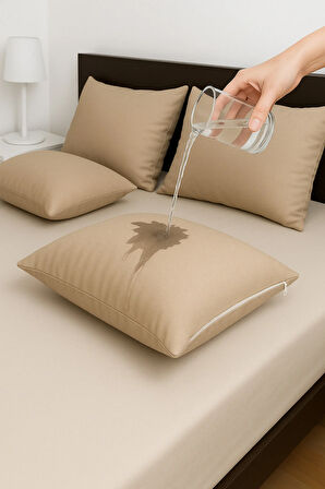 4 Adet Kahverengi Fermuarlı Sıvı Geçirmez Yastık Alezi Yastık Koruyucu