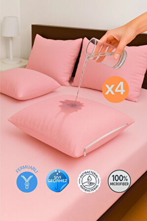 4 Adet Pudra Fermuarlı Sıvı Geçirmez Yastık Alezi Yastık Koruyucu