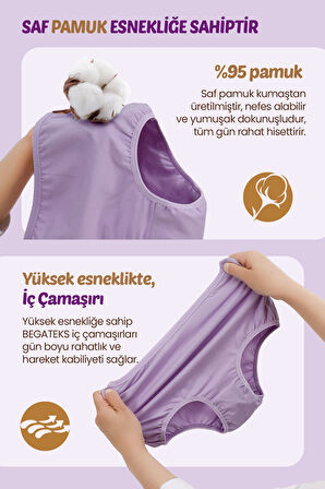 Kadın Külot Yüksek Bel Büyük Beden 3'lü Paket - Pamuklu Kumaş, 7 Farklı Renk Seçeneği