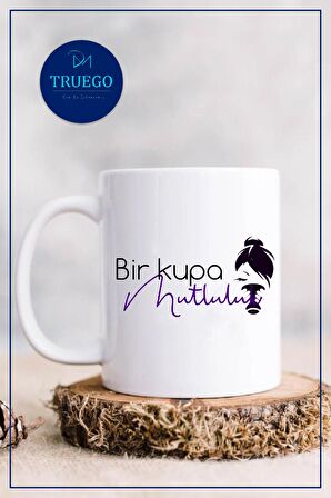 Baskılı Kupa Bardak Seramik Mug - Bir Kupa Mutluluk