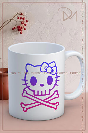 Baskılı Kupa Bardak Seramik Mug - Renkli Kedi Kemik