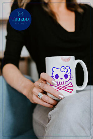 Baskılı Kupa Bardak Seramik Mug - Renkli Kedi Kemik