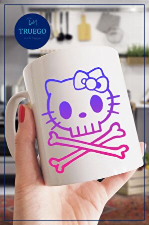 Baskılı Kupa Bardak Seramik Mug - Renkli Kedi Kemik