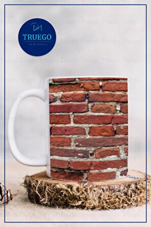 Baskılı Kupa Bardak Seramik Mug - Tuğla Duvar