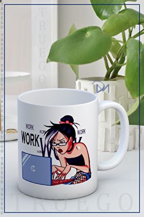 Baskılı Kupa Bardak Seramik Mug - Work work