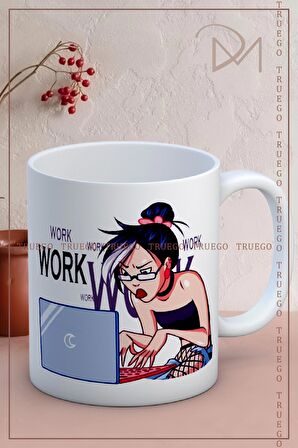Baskılı Kupa Bardak Seramik Mug - Work work
