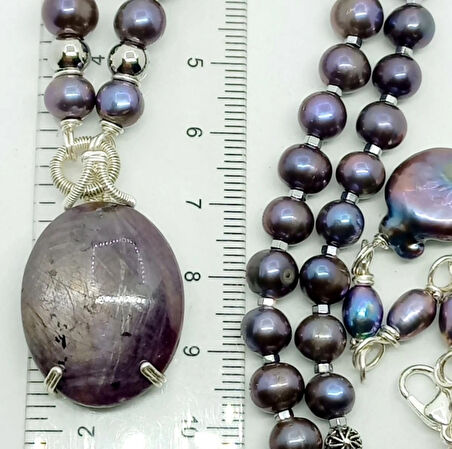 2406 Safir doğal İnci Hematit el yapımı kolye