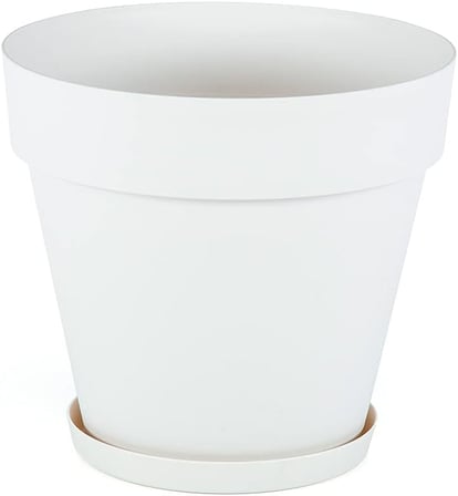 YS03 Yalı Saksı Drenaj Aparatlı Tabaklı Dekoratif Saksı 19cm, 3 Litre Kirli Beyaz
