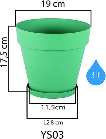 YS03 Yalı Saksı Drenaj Aparatlı Tabaklı Dekoratif Saksı 19cm, 3 Litre Kirli Beyaz