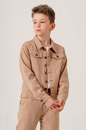 Çift Cepli Düğmeli Gabardin Erkek Çocuk Ceket