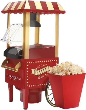 Mısır Patlatma Makinesi, Yağsız ve Sağlıklı, Retro Tasarım, Ev ve Ofis Kullanımı için, 40 cm, Şık Görünüm