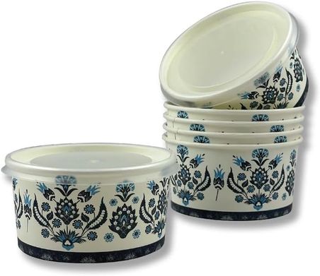 Mavi Karton Kağıt Çorba-aşure-tatlı-dondurma-yemek Kasesi -14 Oz Plastik Kapaklı Kase 100 Adet