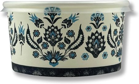 Mavi Karton Kağıt Çorba-aşure-tatlı-dondurma-yemek Kasesi -14 Oz Plastik Kapaklı Kase 100 Adet