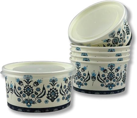 Mavi Karton Kağıt Çorba-aşure-tatlı-dondurma-yemek Kasesi -14 Oz Plastik Kapaklı Kase 100 Adet