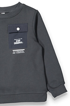Erkek Çocuk Kalın Baskılı-Cepli Sweatshirt