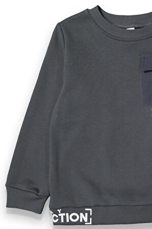 Erkek Çocuk Kalın Baskılı-Cepli Sweatshirt