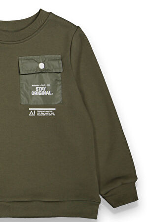 Erkek Çocuk Kalın Baskılı-Cepli Sweatshirt