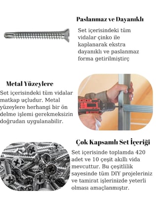 420'li Akıllı Havşa Başlı Vida Seti–10 Çeşit Matkap Uçlu –takım Çantalı Akıllı Vida Seti