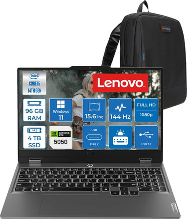 Lenovo Loq 15IRX10 Intel Core I5-14500HX 96GB Ddr5 4tb SSD RTX5050/8GB 100W 15,6 Inç Full Hd (1920X1080) IPS 300 Nit %100 Srgb, 144 Hz WIN11PRO Gaming Bilgisayar 83JE0128TRP35+ZETTAÇANTA
