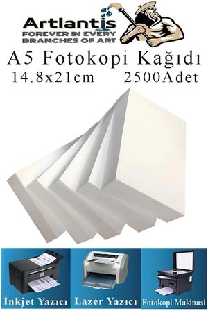 Fotokopi Kağıdı A5 80 gr 500 lü 5 Paket Fotokopi Kağıdı Lazer İnkjet ve Fotokopi Makineleri İçin Uyumlu
