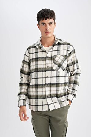 DeFacto Regular Fit Polo Yaka Kareli Uzun Kollu Gömlek D1659AX24AUKH206