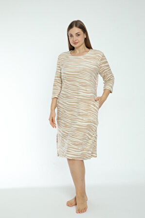 Kadın Cepli Desenli Soft Polar Büyük Beden Elbise