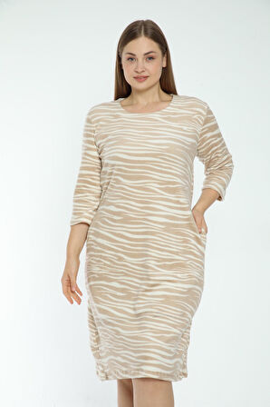 Kadın Cepli Desenli Soft Polar Büyük Beden Elbise